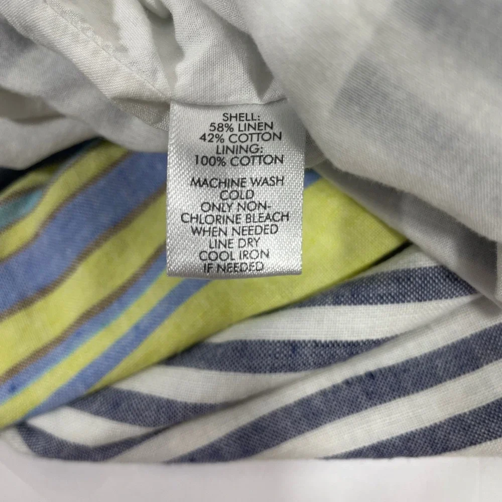 Ann Taylor LOFT‎ Striped Linen Blend Skirt M Blue White Yellow Pockets 15x17